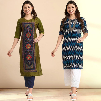 1 Stop Fashion Women Printed Straight Kurta(Multicolor)