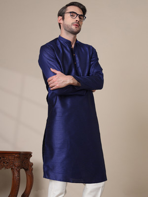 ADHIRAJAN Men Solid Straight Kurta(Dark Blue)