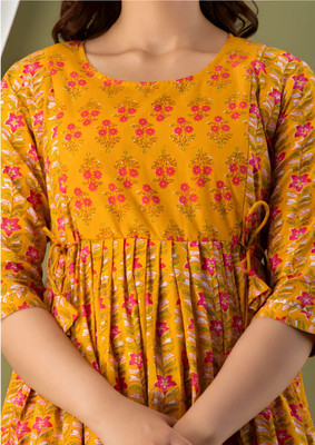 Dazy Women Floral Print Anarkali Kurta(Yellow)