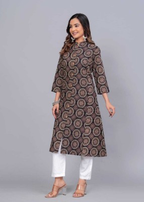 r r brothers Women Geometric Print A-line Kurta(Brown)