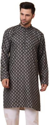 kraft india Men Printed Straight Kurta(Black, White)