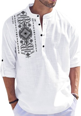 FOLGEN Men Self Design Straight Kurta(White)