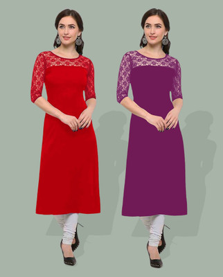 Maheshvi Women Embellished Straight Kurta(Purple, Red)