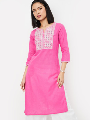 MAX Women Embroidered A-line Kurta(Pink)