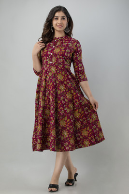 MANVIK FASHION Women Floral Print Anarkali Kurta(Maroon, Multicolor)