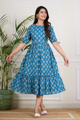 INSTA CRAFT Women Printed Anarkali Kurta(Light Green)