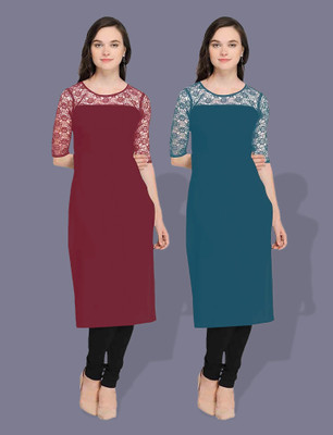 maaheshvi Women Self Design Straight Kurta(Blue)