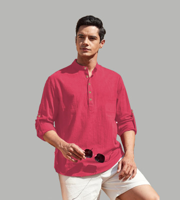 HOC's Men Solid Straight Kurta(Pink)