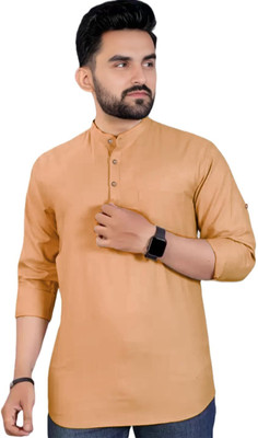 LENIA Men Solid Straight Kurta(Orange)