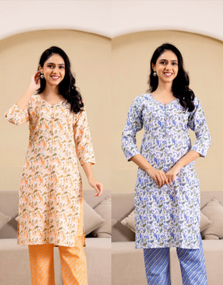 M A TEXTILES Women Floral Print A-line Kurta(Multicolor)