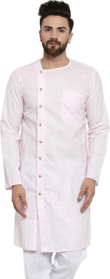 JS COLLECTION Men Solid Straight Kurta(Pink)