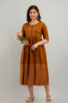 GANIKA CREATION Women Printed Flared Kurta(Brown)