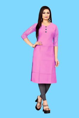 HOFC Women Solid Straight Kurta(Pink)