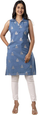 RAISHREE Women Printed Straight Kurta(Blue)