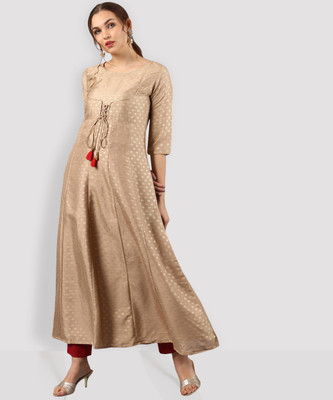 Janasya Women Printed Flared Kurta(Beige)