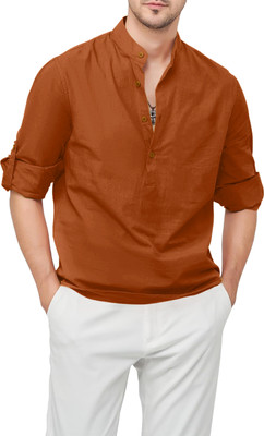 SHOPYCLICK Men Solid Straight Kurta(Brown)