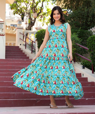 NAMA Women Printed Anarkali Kurta(Light Blue)