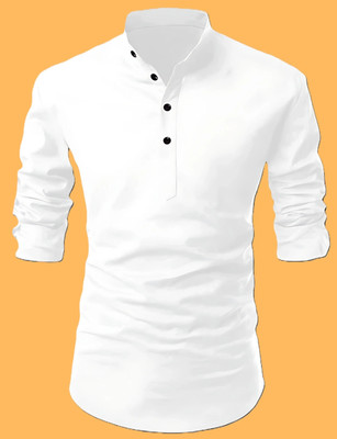 ART CURTAIN Men Solid Straight Kurta(White)