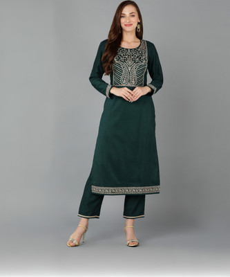 AHIKA Women Embellished Straight Kurta(Green)