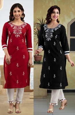 HouseOfCommon Women Embroidered Straight Kurta(Multicolor)