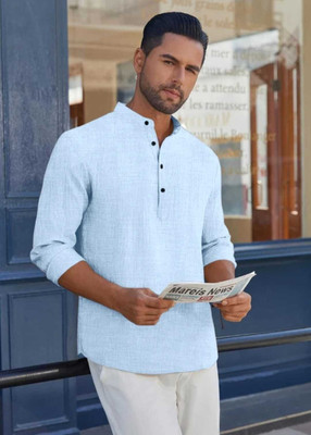 StoneHeart Men Solid Straight Kurta(Light Blue)