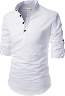 Navkanj Men Solid A-line Kurta(White)