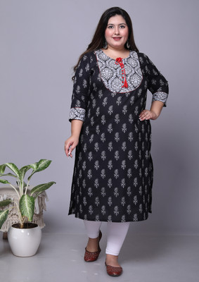 GYAPTI Women Printed, Floral Print Straight Kurta(Black)