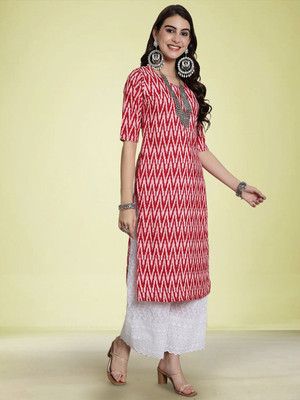 Moda Rapido Women Solid Straight Kurta(Red)