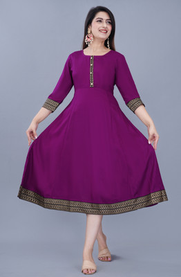 AamanGarment Women Embroidered Anarkali Kurta(Purple)