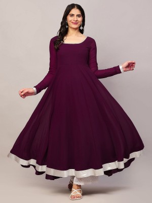 Poshak Hub Women Solid Anarkali Kurta(Purple)