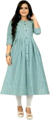 Texpa Creation Women Striped A-line Kurta(Green)