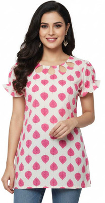 Women girls fashion Women Printed A-line Kurta(White, Pink)