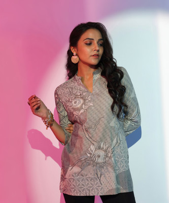 LIBAS Women Printed A-line Kurta(Grey)