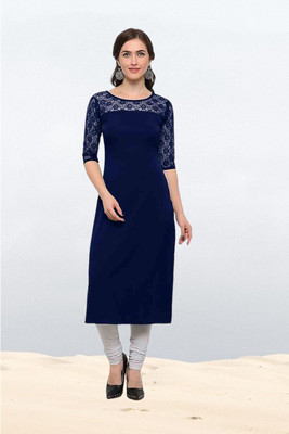 Maheshvi Women Solid Straight Kurta(Dark Blue)
