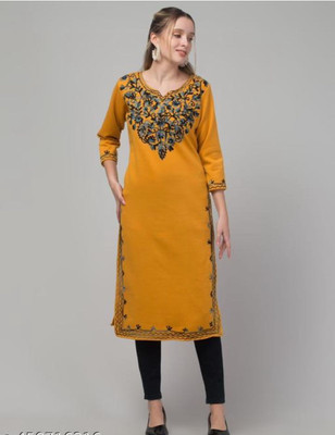 ILMA CREATION Women Embroidered A-line Kurta(Yellow)