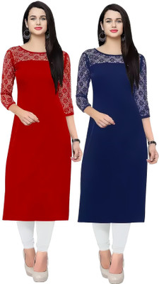 HEMANG FASHION Women Solid A-line Kurta(Red, Blue)