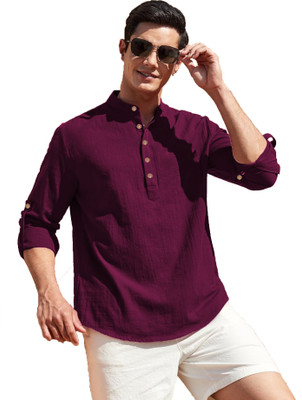Navkanj Men Solid Straight Kurta(Purple)