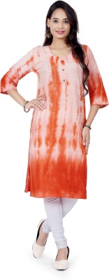 Lalajii Women Printed Straight Kurta(Orange, White)