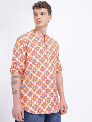 Anouk Rustic Men Printed Straight Kurta(White)