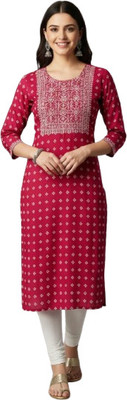 Frestyle Women Embroidered A-line Kurta(Pink)