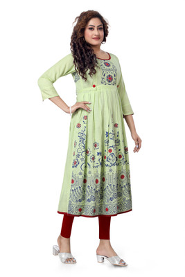 top by Fashion Women Printed Anarkali Kurta(Light Green)