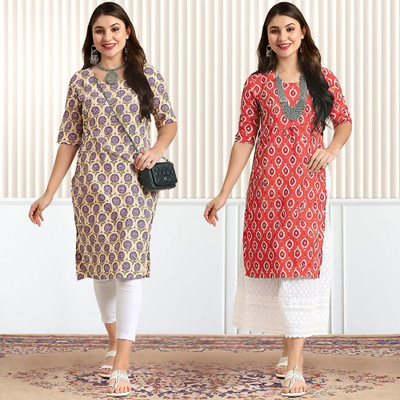 1 Stop Fashion Women Printed Straight Kurta(Multicolor)