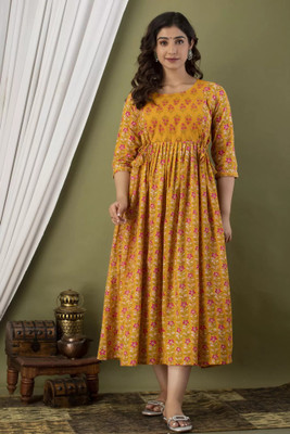 sawaliya Women Printed Flared Kurta(Orange)