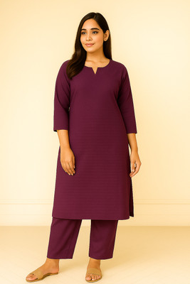 melio Women Solid Straight Kurta(Purple)