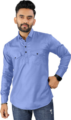Shlok Men Solid Pathani Kurta(Light Blue)