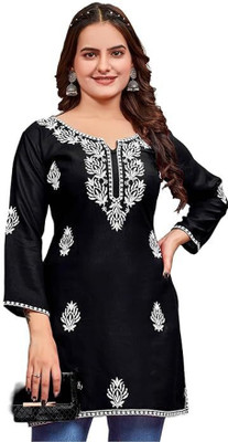 Zeus store Women Embroidered A-line Kurta(Black)