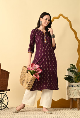 METAFAB Women Printed A-line Kurta(Maroon)