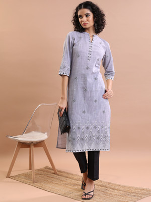 Vishudh Women Embellished Straight Kurta(Grey, White, Black)