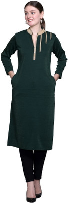 Rosary Women Solid A-line Kurta(Green)
