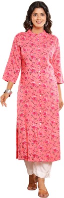 KALPHEM Women Floral Print Frontslit Kurta(Pink)